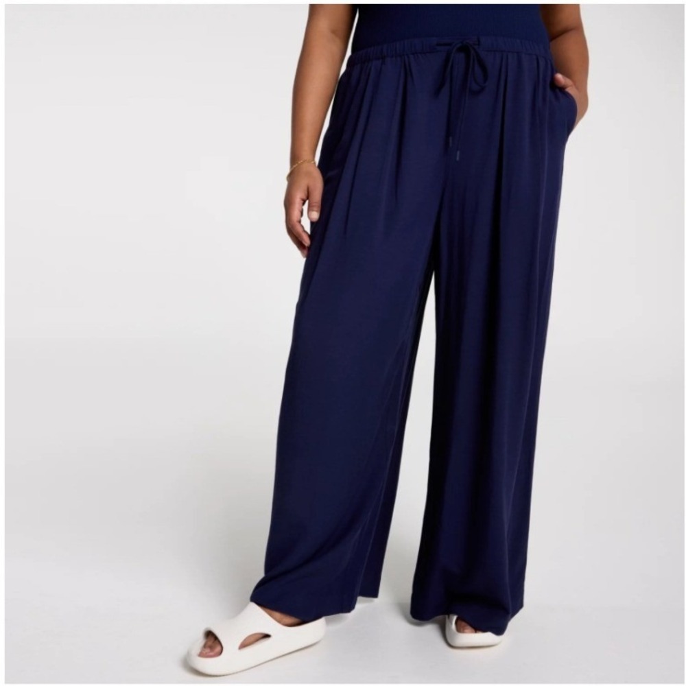 NWT Calia Navy Pleated‎ Wide Leg Swim Cover Up Pants Womens 3X Pockets Flowy